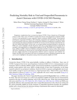 Predicting Mortality Risk in Viral and Unspecified Pneumonia to Assist
  Clinicians with COVID-19 ECMO Planning