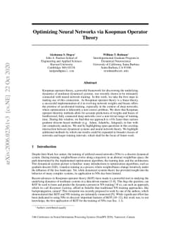 Optimizing Neural Networks via Koopman Operator Theory