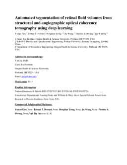 Automated segmentation of retinal fluid volumes from structural and
  angiographic optical coherence tomography using deep learning