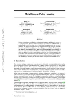 Meta Dialogue Policy Learning