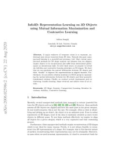Info3D: Representation Learning on 3D Objects using Mutual Information
  Maximization and Contrastive Learning