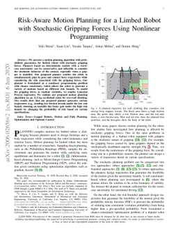 Risk-Aware Motion Planning for a Limbed Robot with Stochastic Gripping
  Forces Using Nonlinear Programming