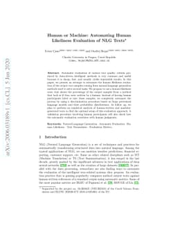 Human or Machine: Automating Human Likeliness Evaluation of NLG Texts