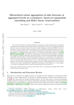 Hierarchical robust aggregation of sales forecasts at aggregated levels
  in e-commerce, based on exponential smoothing and Holt's linear trend method