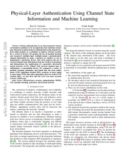 Physical-Layer Authentication Using Channel State Information and
  Machine Learning