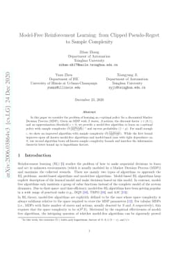 Model-Free Reinforcement Learning: from Clipped Pseudo-Regret to Sample
  Complexity