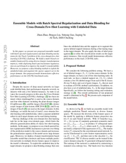 Ensemble Model with Batch Spectral Regularization and Data Blending for
  Cross-Domain Few-Shot Learning with Unlabeled Data