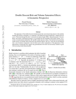Double Descent Risk and Volume Saturation Effects: A Geometric
  Perspective