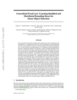 Generalized Focal Loss: Learning Qualified and Distributed Bounding
  Boxes for Dense Object Detection