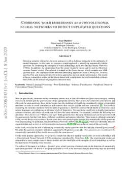 Combining word embeddings and convolutional neural networks to detect
  duplicated questions