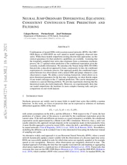 Neural Jump Ordinary Differential Equations: Consistent Continuous-Time
  Prediction and Filtering