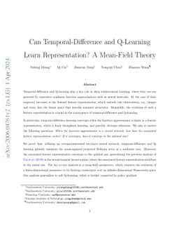 Can Temporal-Difference and Q-Learning Learn Representation? A
  Mean-Field Theory