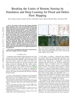 Breaking the Limits of Remote Sensing by Simulation and Deep Learning
  for Flood and Debris Flow Mapping