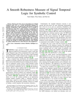 A Smooth Robustness Measure of Signal Temporal Logic for Symbolic
  Control
