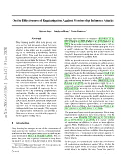 On the Effectiveness of Regularization Against Membership Inference
  Attacks