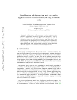Combination of abstractive and extractive approaches for summarization
  of long scientific texts
