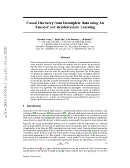Causal Discovery from Incomplete Data using An Encoder and Reinforcement
  Learning