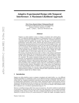 Adaptive Experimental Design with Temporal Interference: A Maximum
  Likelihood Approach