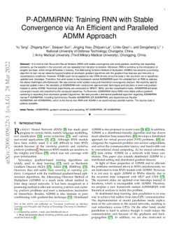 P-ADMMiRNN: Training RNN with Stable Convergence via An Efficient and
  Paralleled ADMM Approach