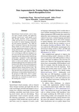 Data Augmentation for Training Dialog Models Robust to Speech
  Recognition Errors