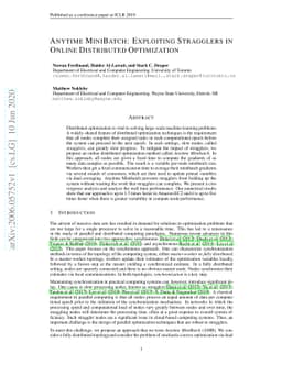 Anytime MiniBatch: Exploiting Stragglers in Online Distributed
  Optimization