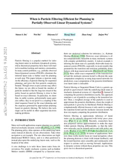 When is Particle Filtering Efficient for Planning in Partially Observed
  Linear Dynamical Systems?