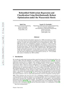Robustified Multivariate Regression and Classification Using
  Distributionally Robust Optimization under the Wasserstein Metric