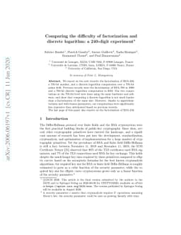 Comparing the difficulty of factorization and discrete logarithm: a
  240-digit experiment