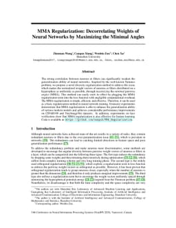 MMA Regularization: Decorrelating Weights of Neural Networks by
  Maximizing the Minimal Angles