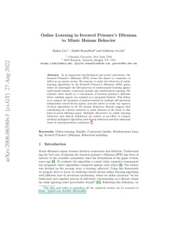 Online Learning in Iterated Prisoner's Dilemma to Mimic Human Behavior