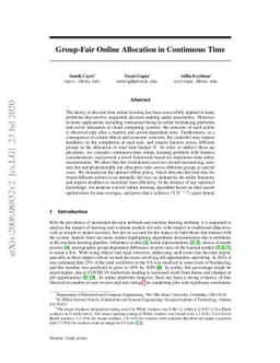 Group-Fair Online Allocation in Continuous Time