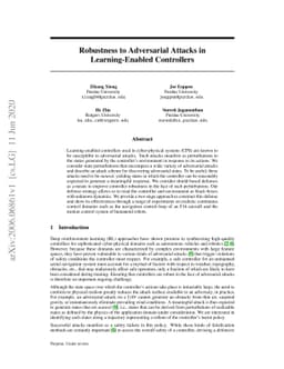 Robustness to Adversarial Attacks in Learning-Enabled Controllers