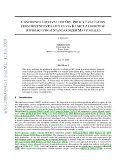 Confidence Interval for Off-Policy Evaluation from Dependent Samples via
  Bandit Algorithm: Approach from Standardized Martingales