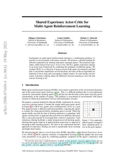 Shared Experience Actor-Critic for Multi-Agent Reinforcement Learning