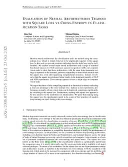 Evaluation of Neural Architectures Trained with Square Loss vs
  Cross-Entropy in Classification Tasks