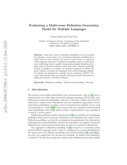 Evaluating a Multi-sense Definition Generation Model for Multiple
  Languages