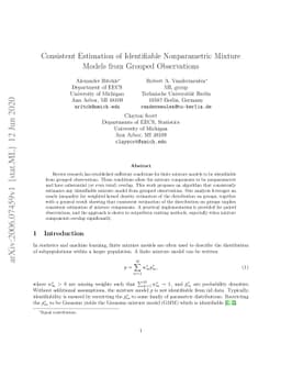 Consistent Estimation of Identifiable Nonparametric Mixture Models from
  Grouped Observations