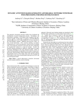 Dynamic Attention Based Generative Adversarial Network with Phase
  Post-Processing for Speech Enhancement