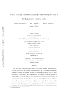 Words ranking and Hirsch index for identifying the core of the hapaxes
  in political texts