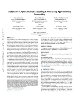 Defensive Approximation: Securing CNNs using Approximate Computing