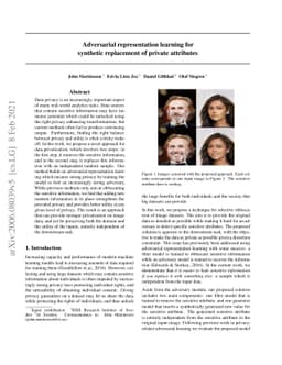 Adversarial representation learning for synthetic replacement of private
  attributes