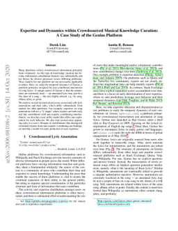 Expertise and Dynamics within Crowdsourced Musical Knowledge Curation: A
  Case Study of the Genius Platform