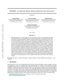 ETHOS: an Online Hate Speech Detection Dataset