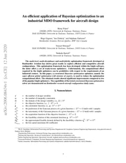 An efficient application of Bayesian optimization to an industrial MDO
  framework for aircraft design
