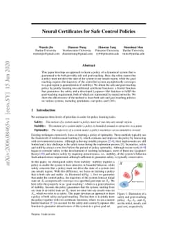 Neural Certificates for Safe Control Policies