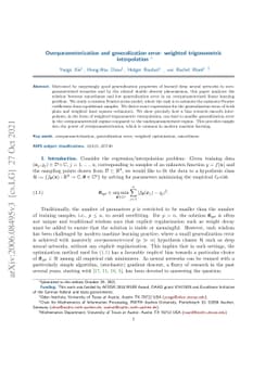 Overparameterization and generalization error: weighted trigonometric
  interpolation