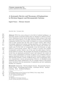 A systematic review and taxonomy of explanations in decision support and
  recommender systems
