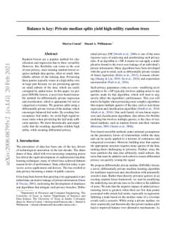 Balance is key: Private median splits yield high-utility random trees