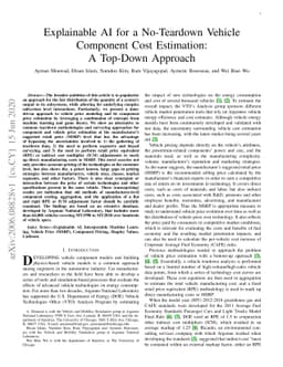 Explainable AI for a No-Teardown Vehicle Component Cost Estimation: A
  Top-Down Approach