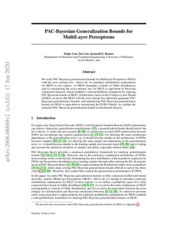 PAC-Bayesian Generalization Bounds for MultiLayer Perceptrons